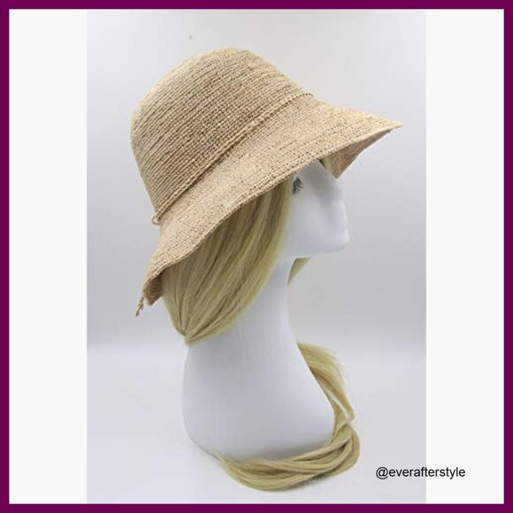 Raffia Straw Bucket Hat Sun Protection Adjustable Strap